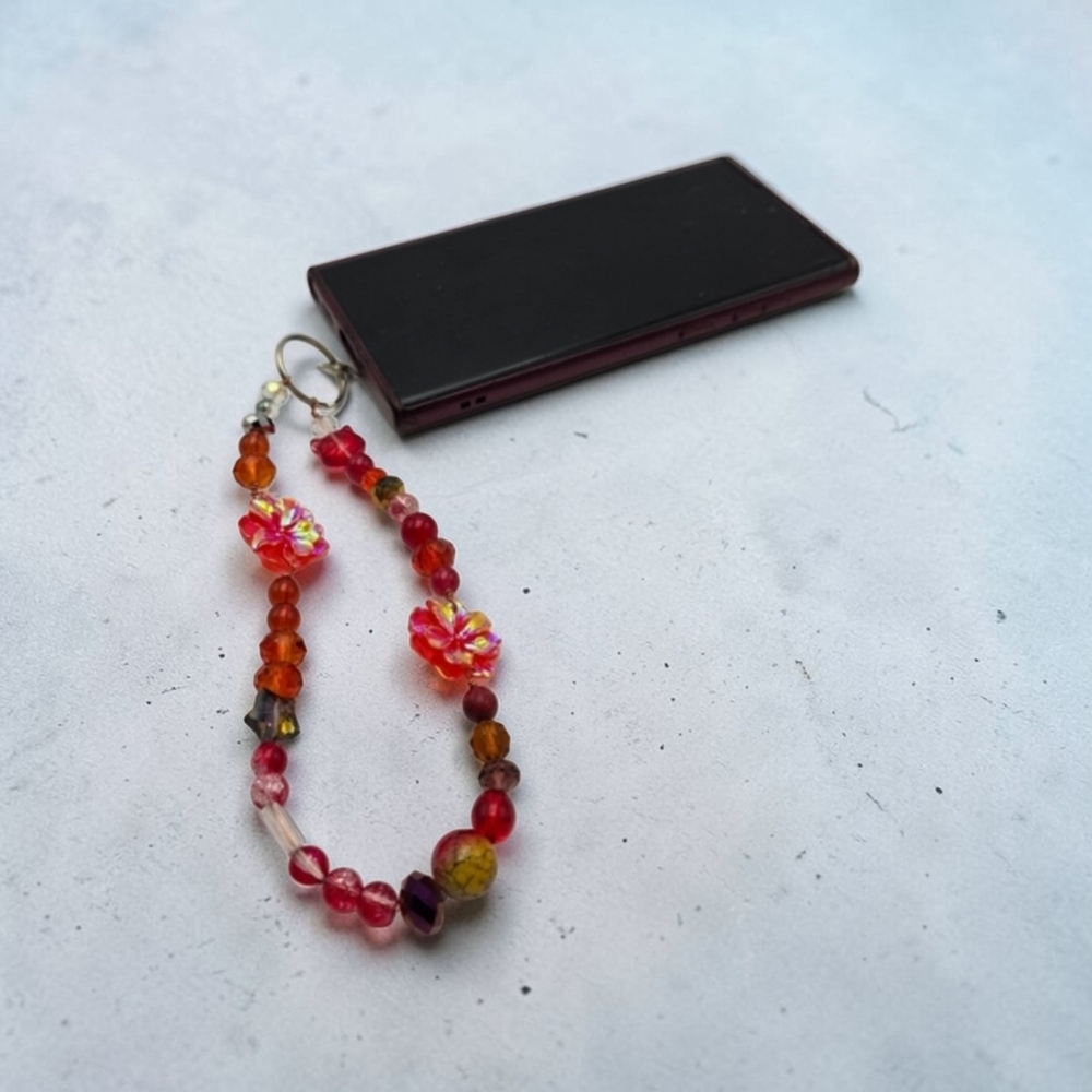 Handmade Flower Beaded Phone Charm Cute Floral Phone Strap Accessory